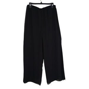 Alex Evenings Pants Wide-Leg Black Chiffon Pleated Panel Detail Size L Womens